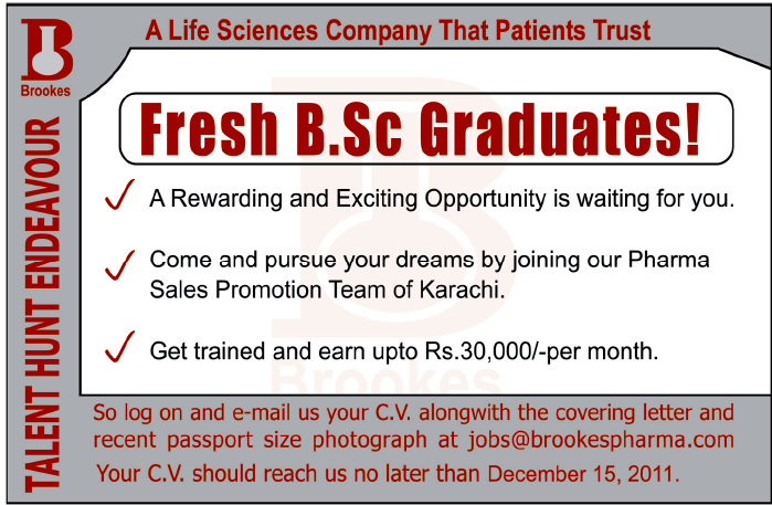 Pharma Company in Karachi Required Fresh B.Sc Graduates