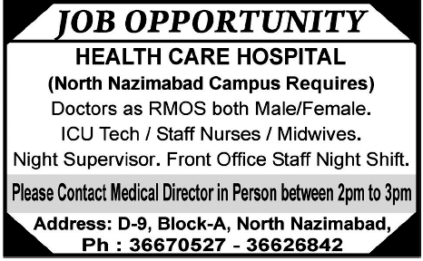 Health Care Hospital Karachi Required Medical Staff