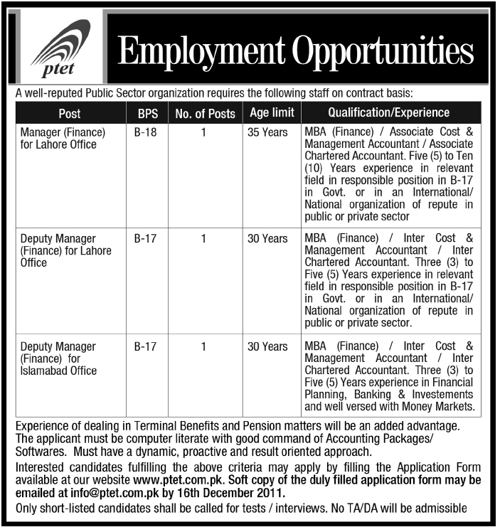 PTET Jobs Opportunity