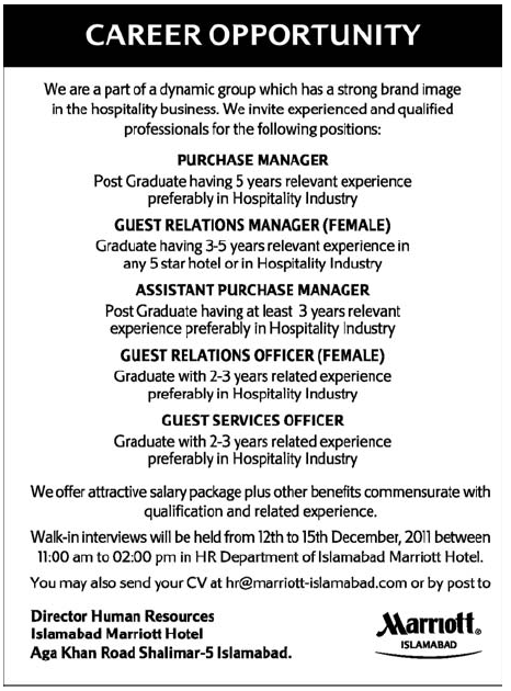 Marriott Islamabad Jobs Opportunity