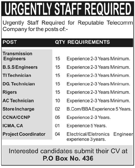 Telecommunication Company Required Technicians and Engineers