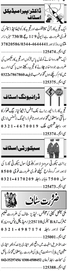 Misc. Jobs in Lahore Jang Classified 1