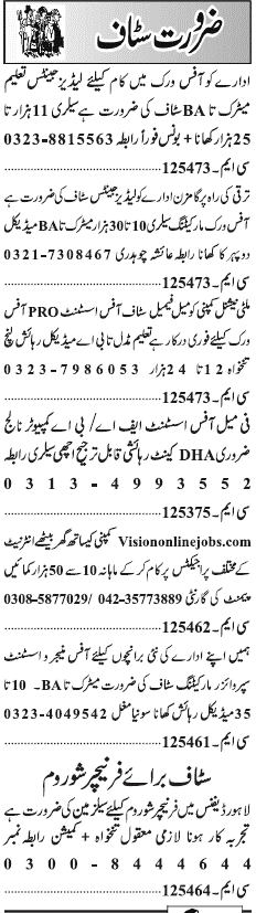 Misc. Jobs in Lahore Jang Classified 2