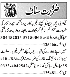 Misc. Jobs in Lahore Jang Classified