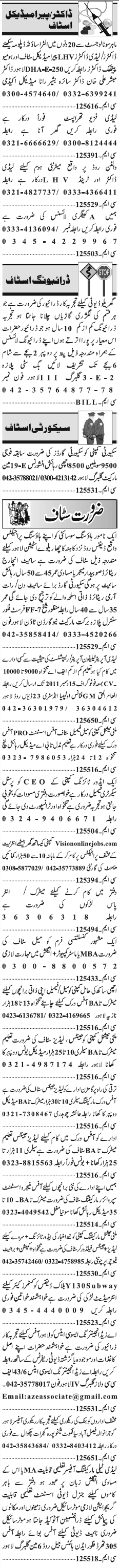 Misc. Jobs in Lahore Jang Classified 3