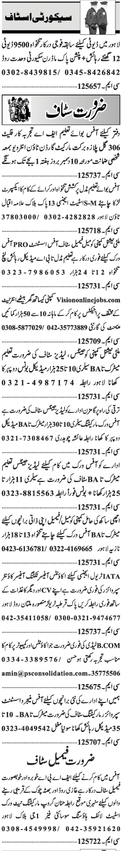 Misc. Jobs in Lahore Jang Classified 2