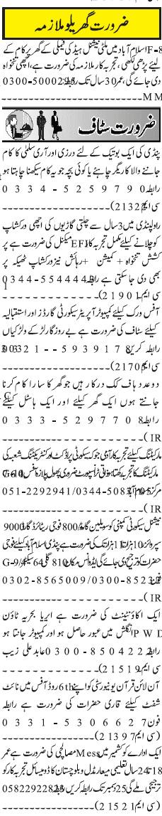 Misc. Jobs in Rawalpindi Jang Classified