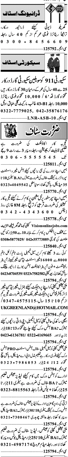 Misc. Jobs in Lahore Jang Classified 2