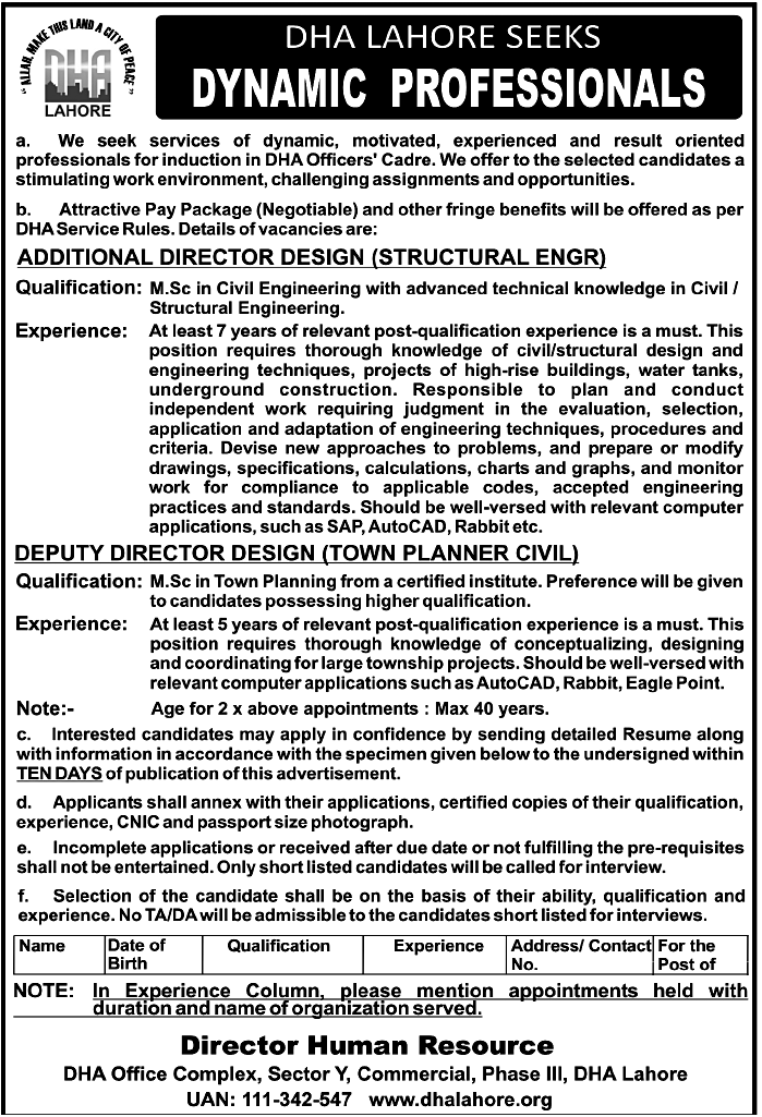 DHA Lahore Jobs Opportunities