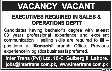 Executives Required in Karachi by Intertrans