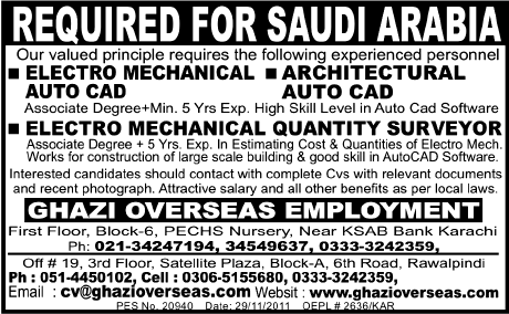 Ghazi Overseas Employment Required Staff for Saudi Arabia