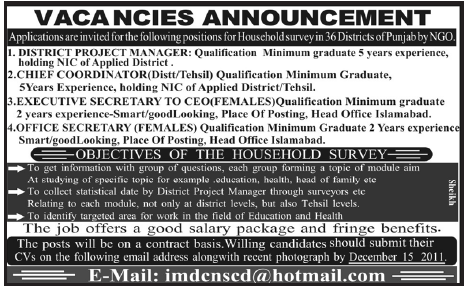 Staff Required for Household Survey in Punjab