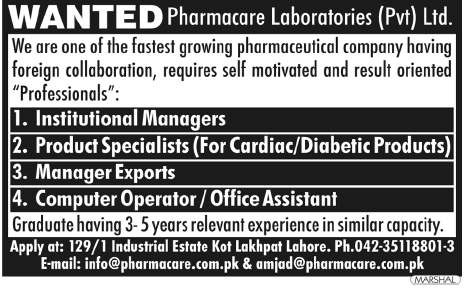 Pharmacare Laboratories Pvt Ltd Required Staff