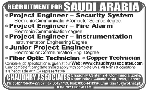 Engineers Required for Saudi Arabia