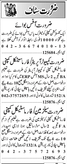 Misc. Jobs in Lahore Jang Classified 2