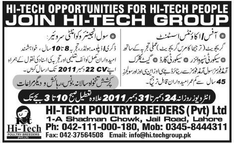 HI-TECH Poultry Breeders Pvt Ltd Required Staff