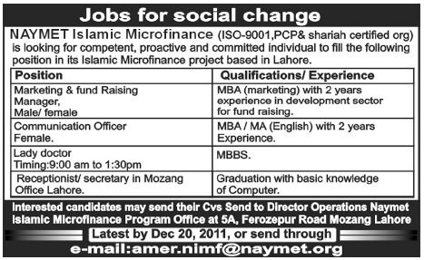 NAYMET Islamic Micro-finance Jobs Opportunities