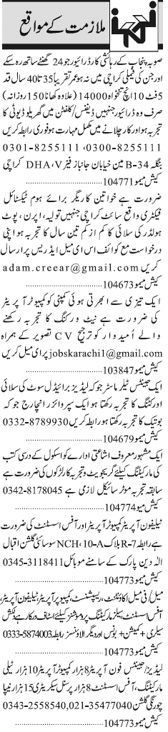 Misc. Jobs in Karachi Jang Classified 1