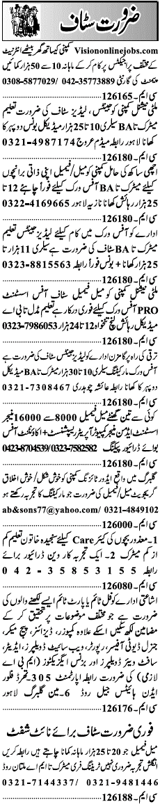 Misc. Jobs in Lahore Jang Classified 3