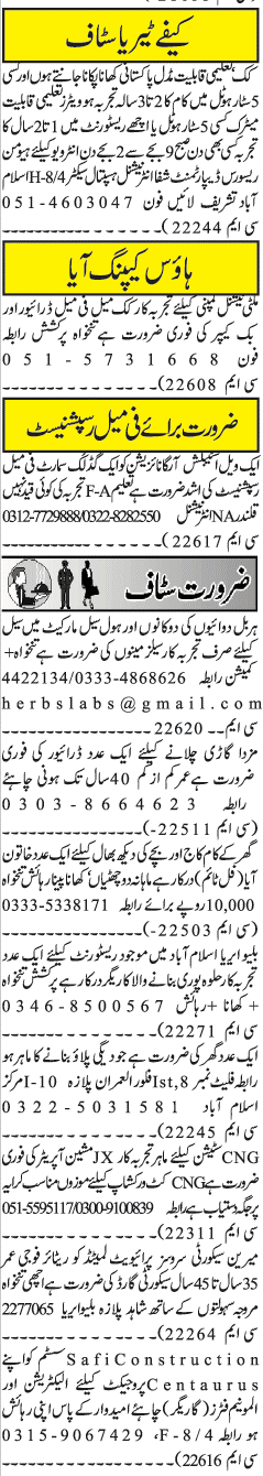 Misc. Jobs in Rawalpindi Jang Classified