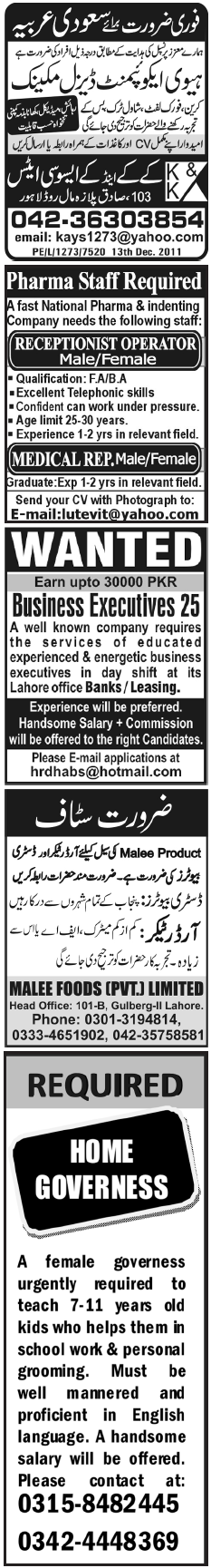 Misc. Jobs in Lahore Jang Classified 1