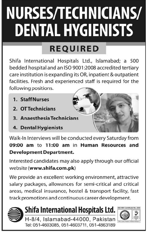 Shifa International Hospitals Ltd Required Staff