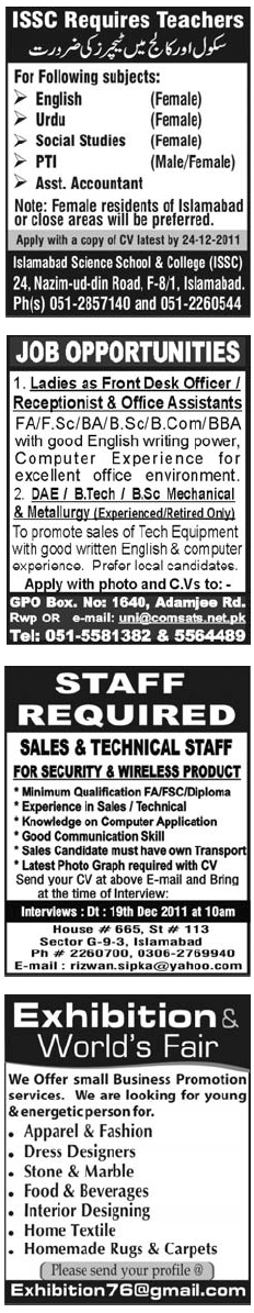 Misc. Jobs in Rawalpindi Jang Classified 1