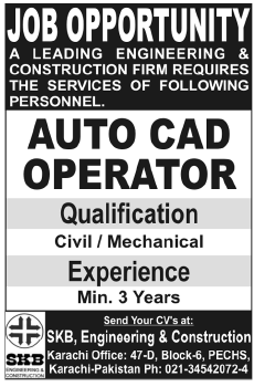 SKB Engineering and Construction Required Auto CAD Operator
