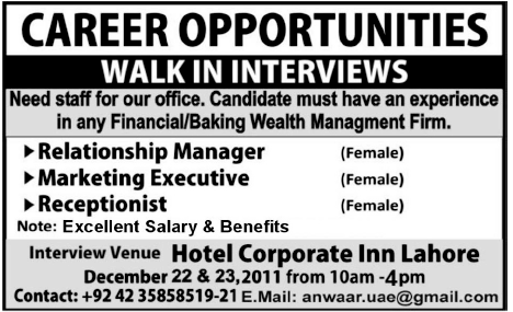 Hotel Corporate Inn Lahore Required Female Staff