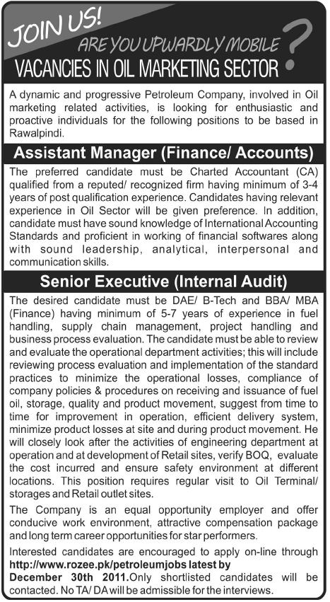 Petroleum Company Required Assistant Manager and Senior Executive