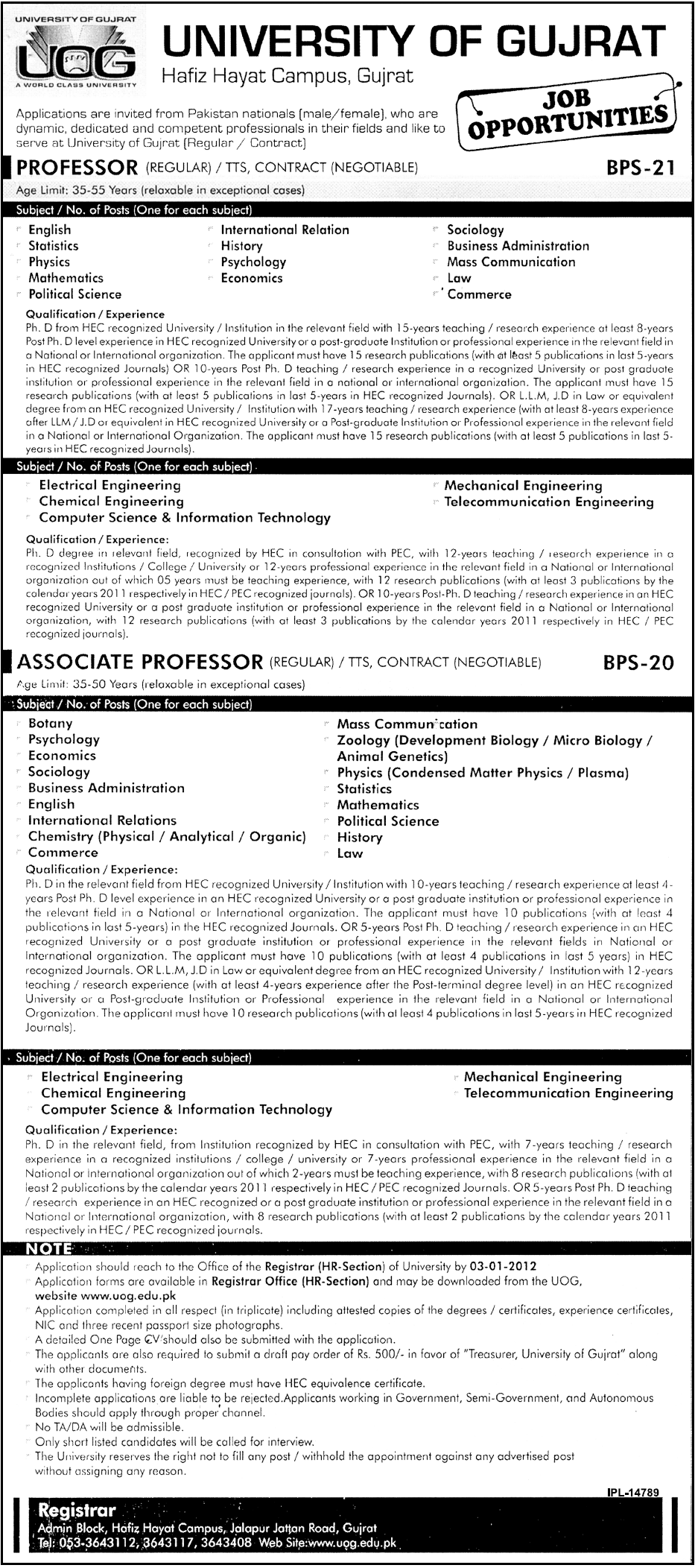 University of Gujrat Jobs Opportunities