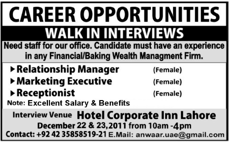 Hotel Corporate Inn Lahore Required Female Staff