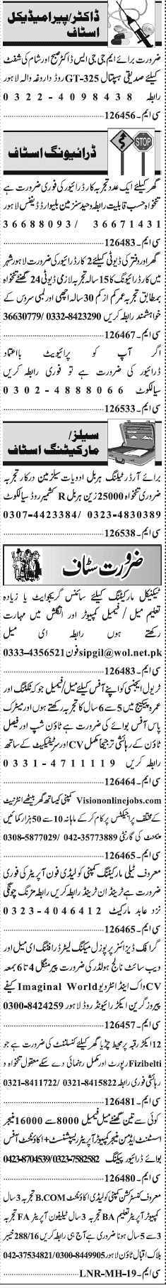 Misc. Jobs in Lahore Jang Classified 2