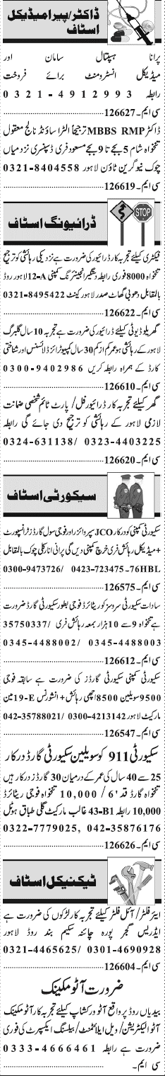 Misc. Jobs in Lahore Jang Classified 2