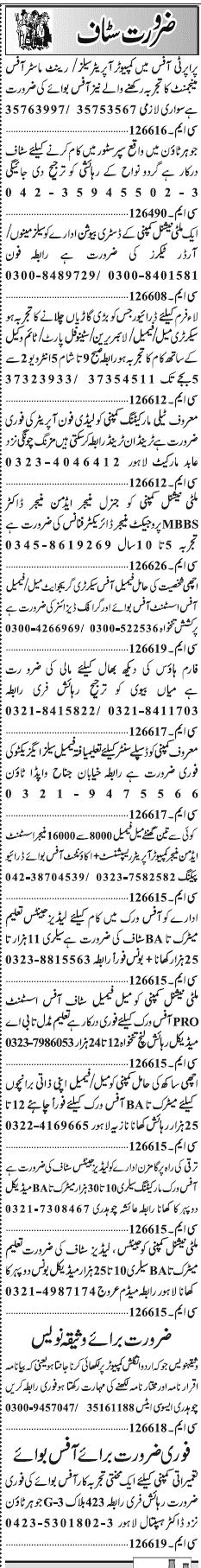 Misc. Jobs in Lahore Jang Classified 3