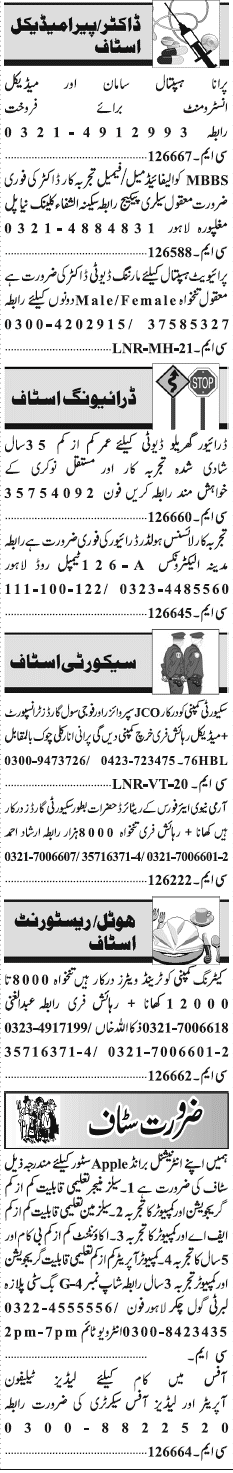 Misc. Jobs in Lahore Jang Classified 2