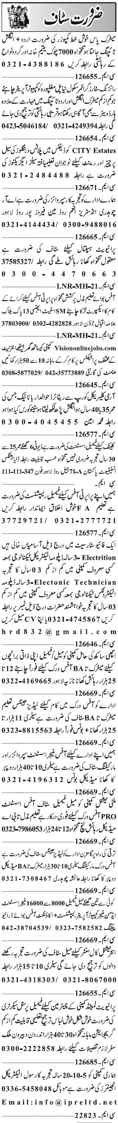 Misc. Jobs in Lahore Jang Classified 3