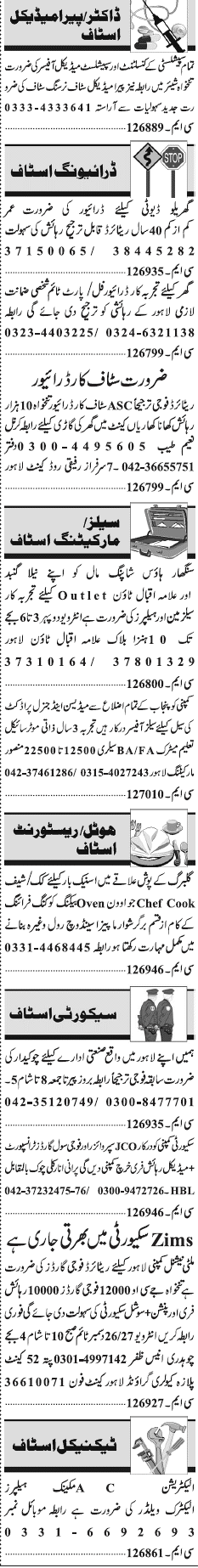 Misc. Jobs in Lahore Jang Classified 2