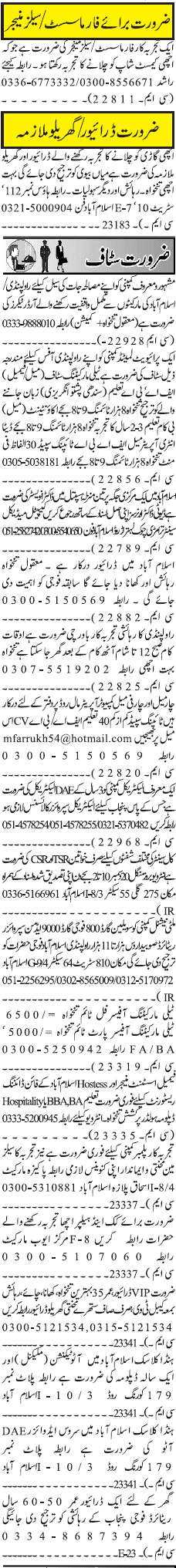 Misc. Jobs in Rawalpindi Jang Classified