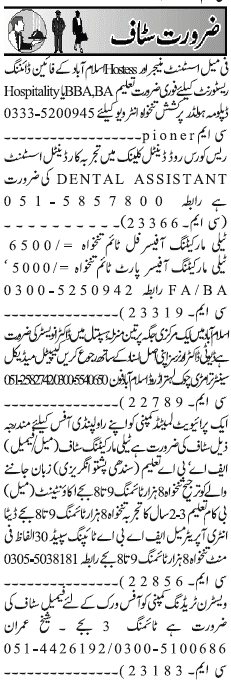 Misc. Jobs in Rawalpindi Jang Classified