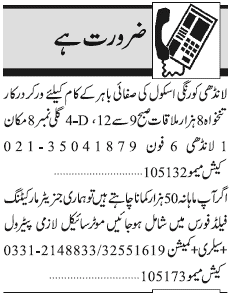 Misc. Jobs in Karachi Jang Classified