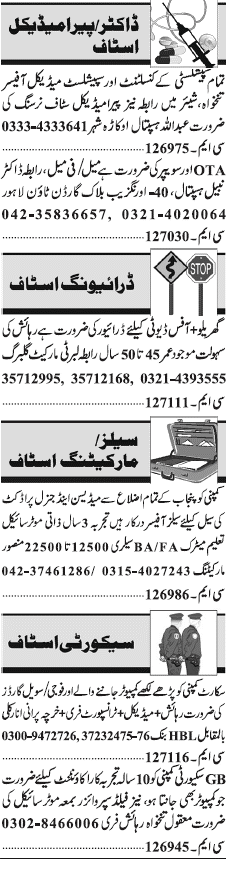 Misc. Jobs in Lahore Jang Classified 1