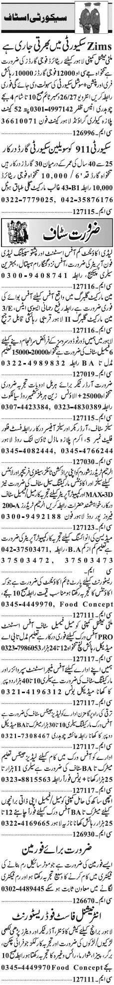 Misc. Jobs in Lahore Jang Classified 2