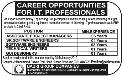 I.T Professionals Required by Heavy Engineer Group in Lahore