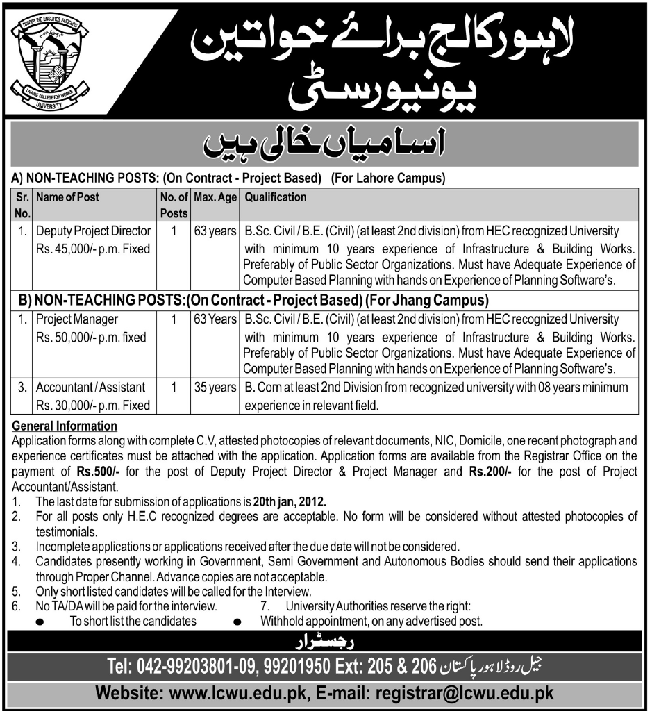 Lahore College for Women University Jobs Opportunities