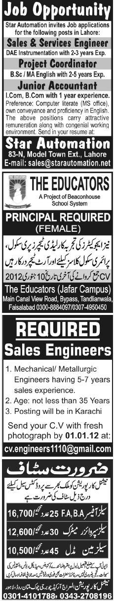 Misc. Jobs in Lahore Jang Classified 1