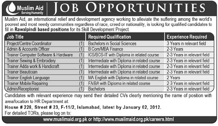 Muslim Aid Jobs Opportunities