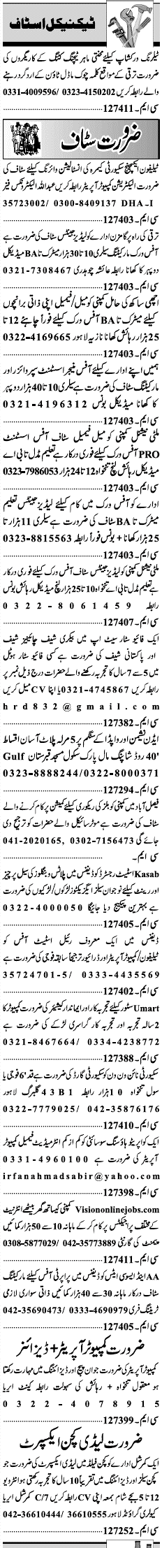 Misc. Jobs in Lahore Jang Classified 3