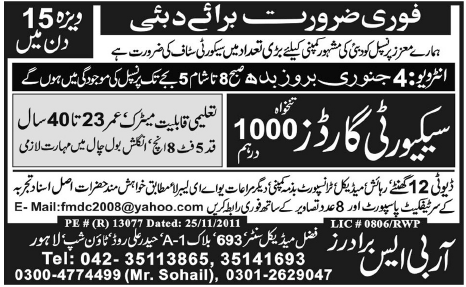 Security Guards Required for Dubai