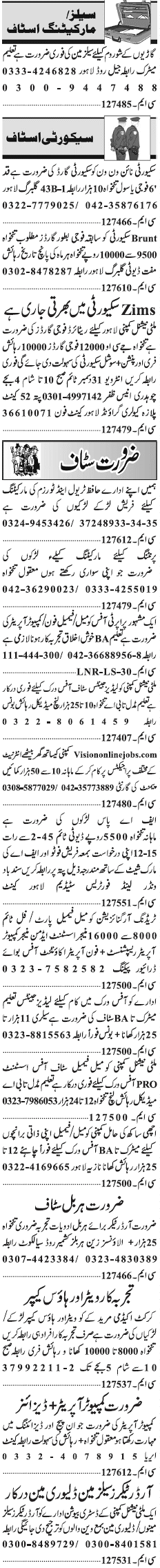 Misc. Jobs in Lahore Jang Classified 2